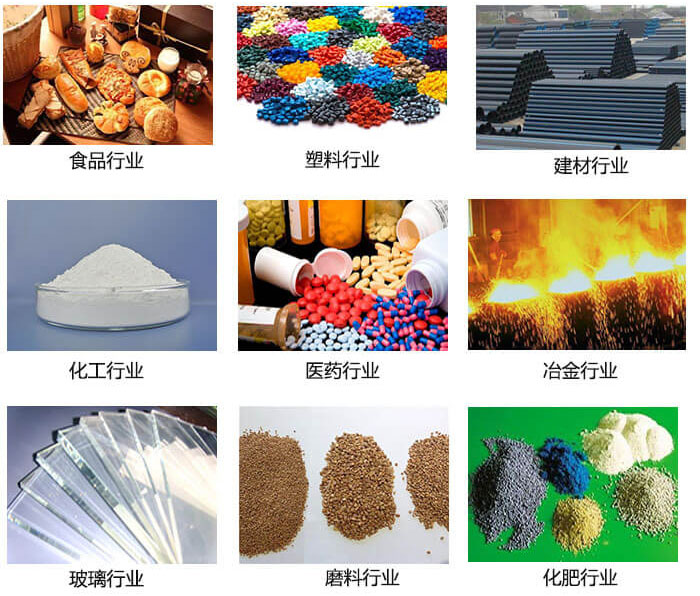  方形振動(dòng)篩適用行業(yè)：食品，塑料，建材，化工，醫(yī)藥等行業(yè)展示圖 