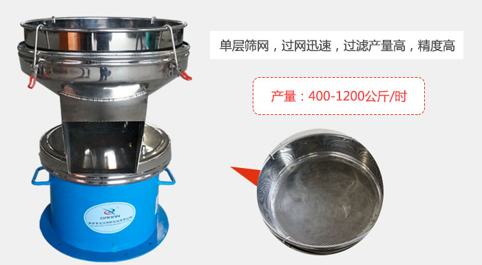450過濾篩采用單層篩網(wǎng)，過網(wǎng)迅速，過濾產(chǎn)量高，精度高。